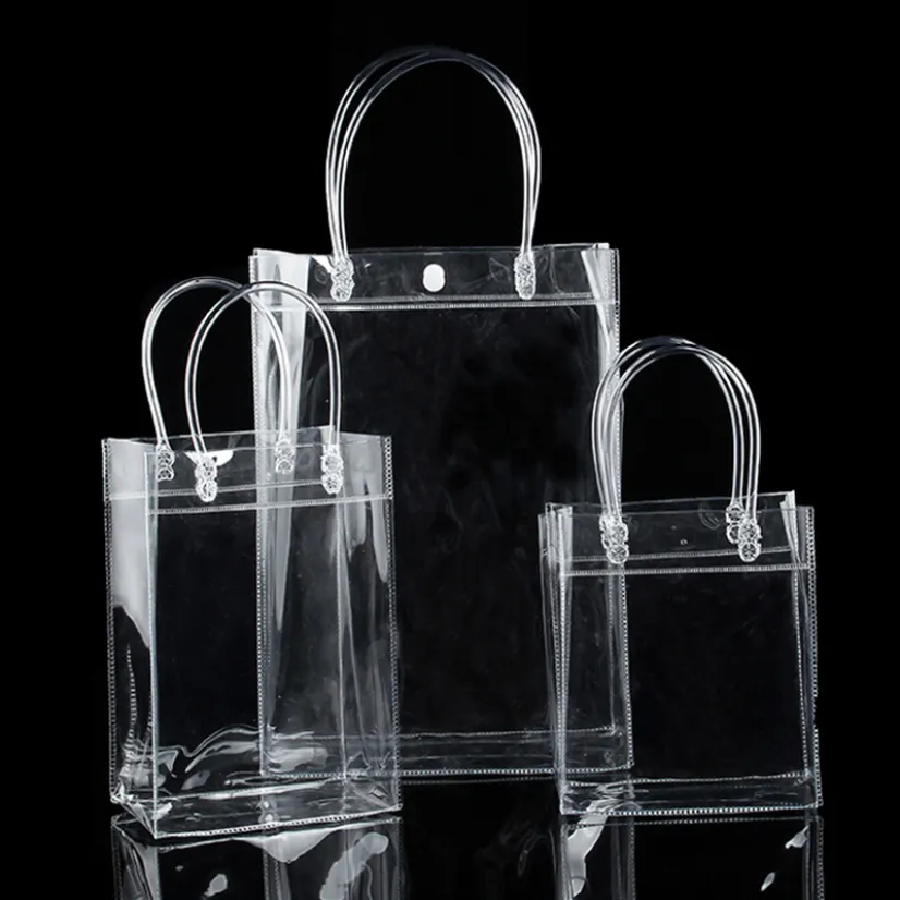 Bolsa de mano de plástico PVC transparente, bolso transparente impermeable para almacenamiento de botellas de agua, zapatos para cosas, bolsos de hombro, organizador para el hogar 8209778