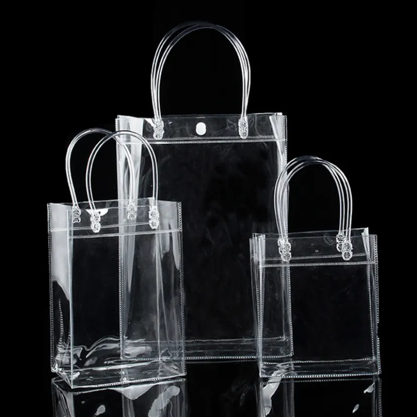 Transparent PVC Plastic Tote Bag Waterproof Clear Handbag For Water Bottle Storage Shoe For Things Shoulder Bags Home Organizer8209778