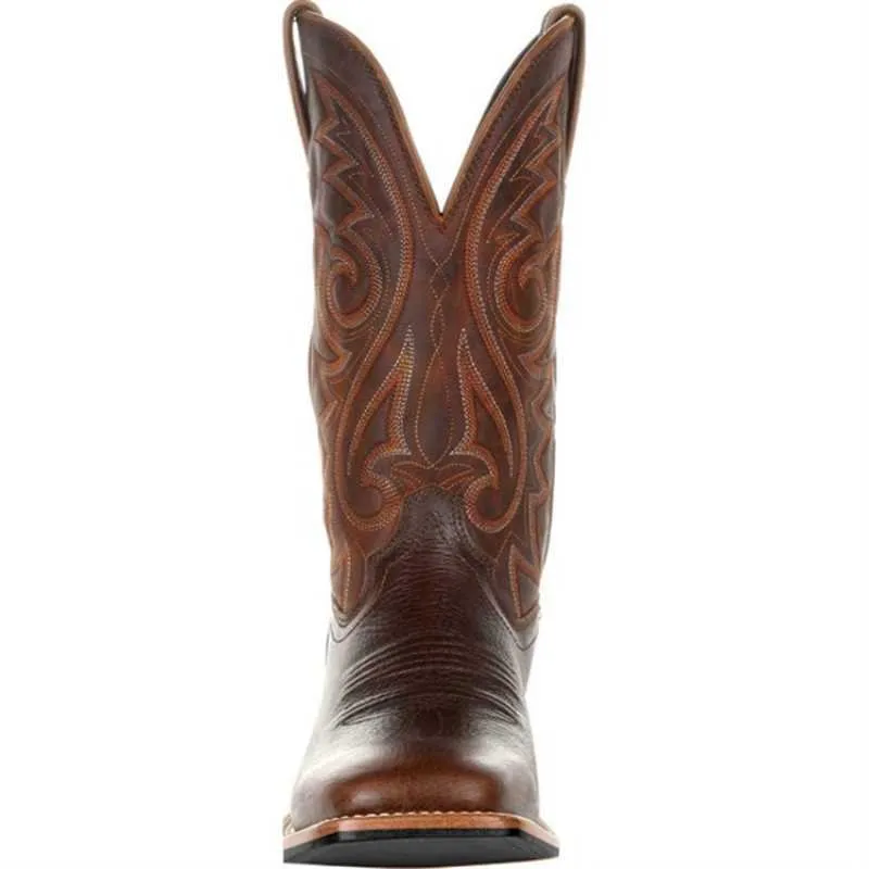 Boots de cowboy Brun brun faux cuir chaussures d'hiver rétro Men de rétro Boots Boots Broidered Western Unisexe Big Size 48 Botas 2106865946