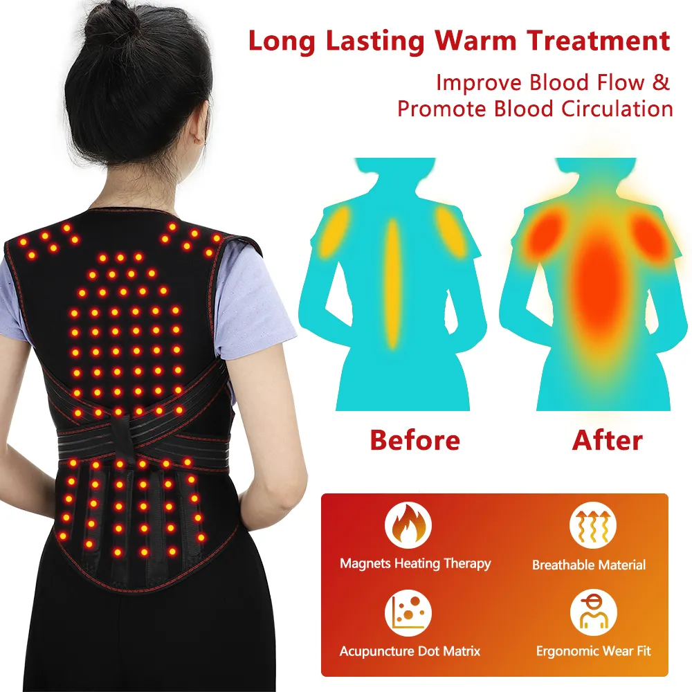 Tourmaline Self-heating Back Support Magnets Therapy Spine Back Shoulder Lumbar Posture Corrector Vest Pain Relief Brace 210317