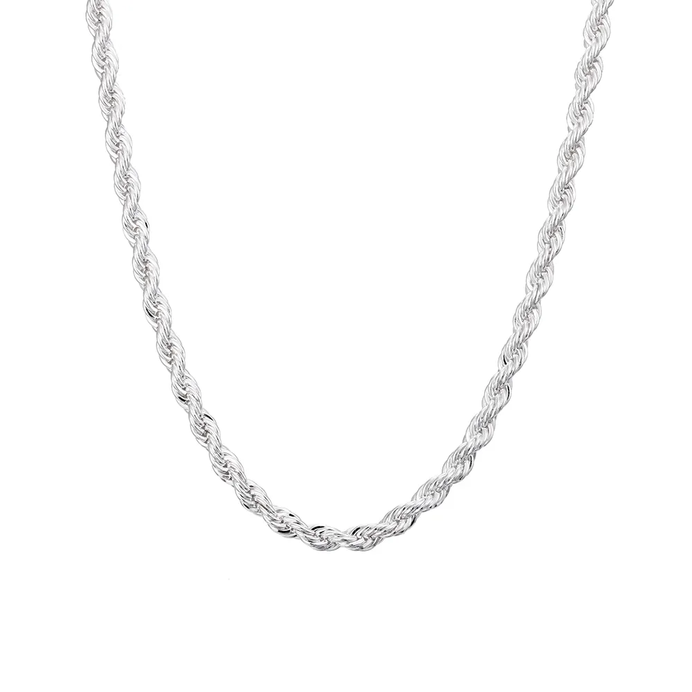 925 Sterling Silver Ed Rope Chain Halsband 16 18 20 22 24 tum 4mm för kvinnor Man mode bröllop charm smycken261o