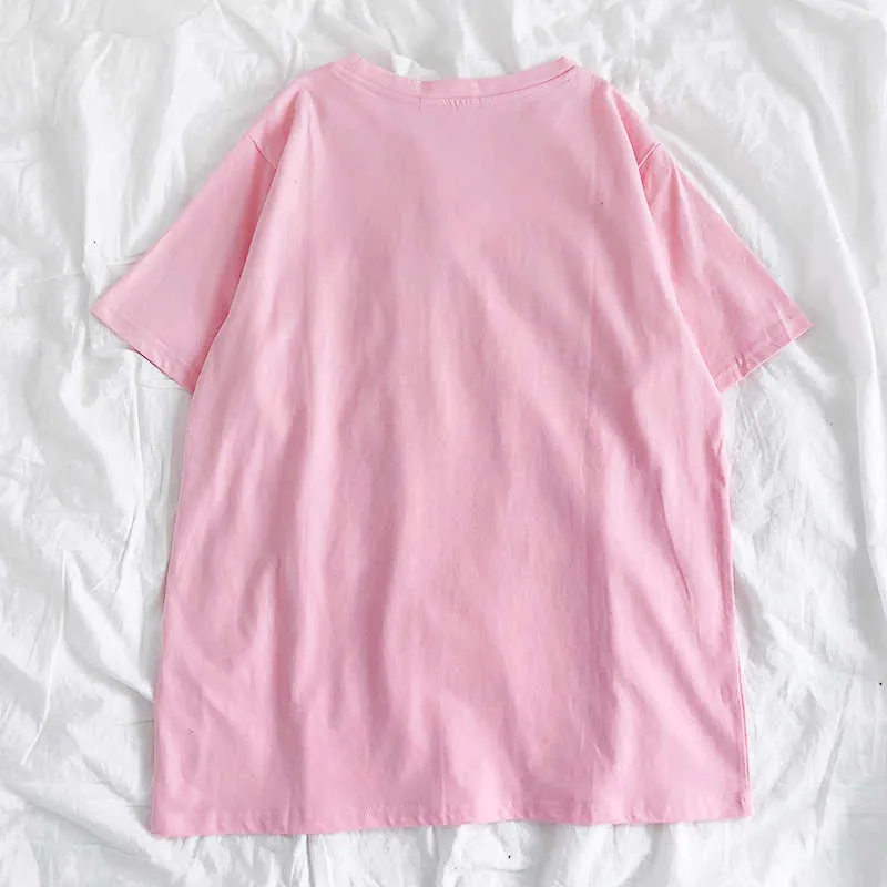 Gâteau aux cerises rose Girly drôle lettre imprimé col rond ample confortable tout match T-shirt à manches courtes 210722