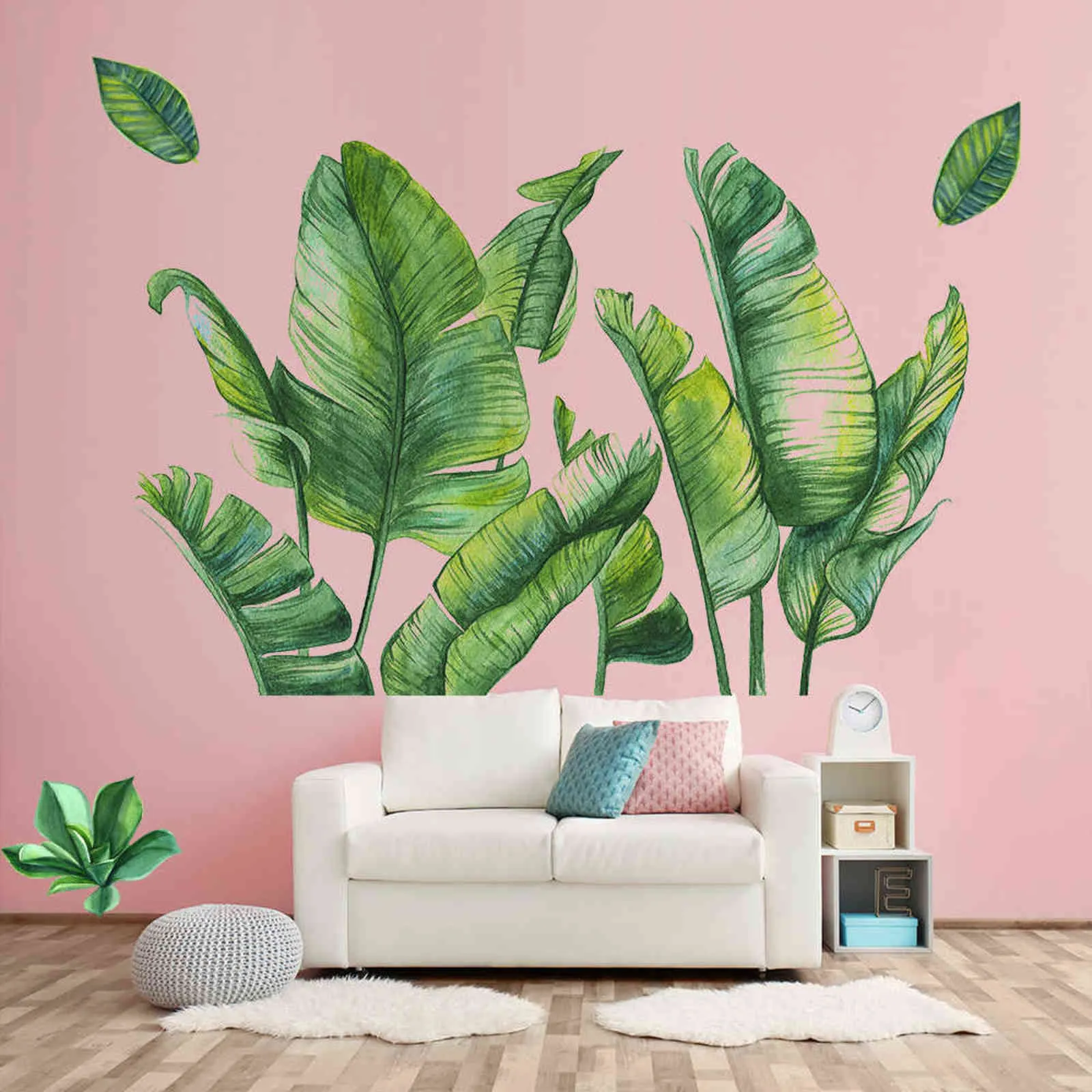 Pintados à mão verde banana folha adesivos de parede para sala de estar quarto de parede decoração de vinil decoração de parede decoração de casas 211124