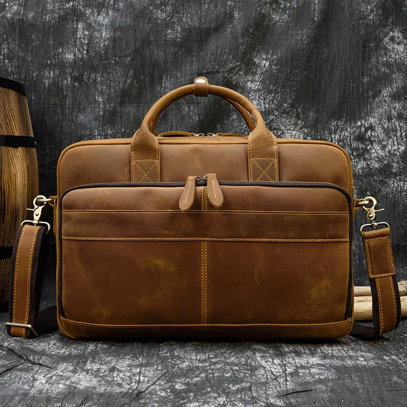 Men Briefcase Genuine Leather Laptop Bag 15 Doctor Lawyer Computer Bag Cowhide Male Cow Mens Bags288G