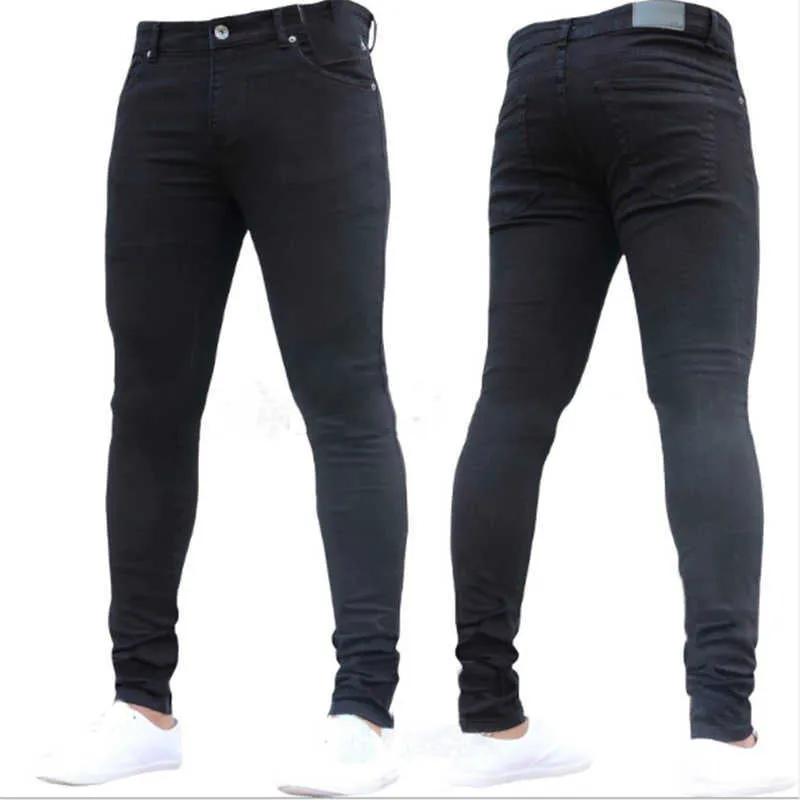 Heren Hoge Taille Rits Stretch Jeans Casual Slim Fit Trendy Broek Mannelijke Plus Size Potlood Broek Denim Skinny Jean Grote Maat X0621