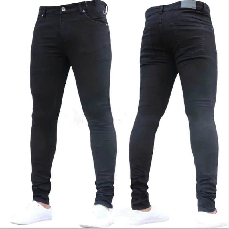 Herren-Jeans mit hoher Taille, Reißverschluss, Stretch, lässig, schmale Passform, trendige Hose, männlich, plus Größe, Bleistifthose, Denim, Skinny Jean, große Größe x0621