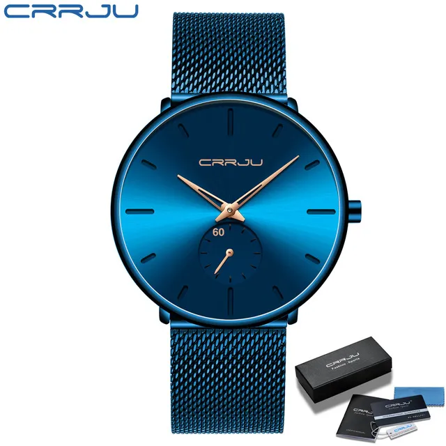 2021 Top Brand Fashion Mens Quartz Watch Crrju Luxury Watches Men décontracté mince acier en acier imperméable Sport Wristwatch Relogio Mascu205T