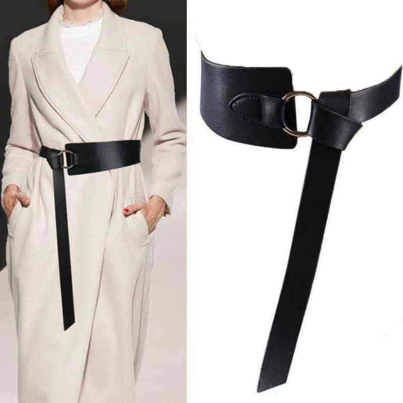 New Wide PU Leather Corset Belt Female Tie Obi Thin Red Black Bow Leisure Belt for Ladides Wedding Dress Waistband Women's Belts G220301