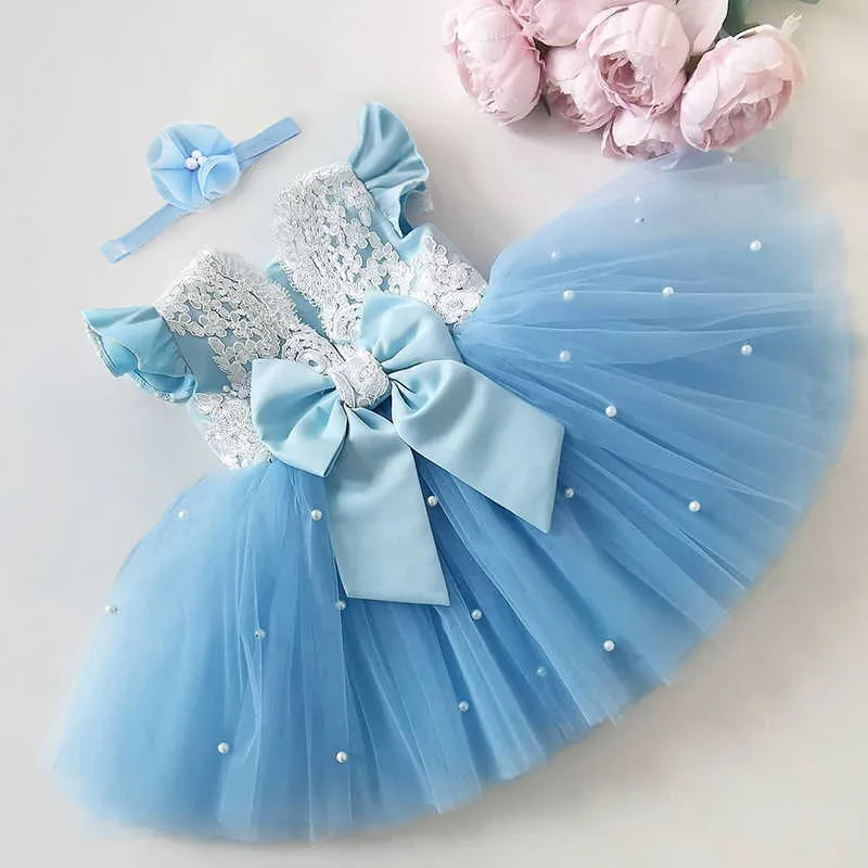 Детское платье с жемчугом для детей 1, 2, 3, 4, 5 лет, кружевное детское платье принцессы для первого дня рождения, крестин 2107272057818