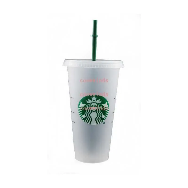 Canecas Starbucks 24 onças Copo de plástico Reutilizável Transparente Beber Copos de fundo plano Pilar Forma Tampa Copo de palha Bardian Free