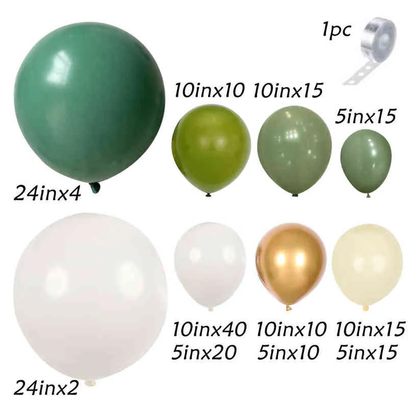 1 conjunto retrô Green Balloon Garland Kit Abacate Verde Balão De Casamento Aniversário Decorações Decorações De Bebê Decoração 211216