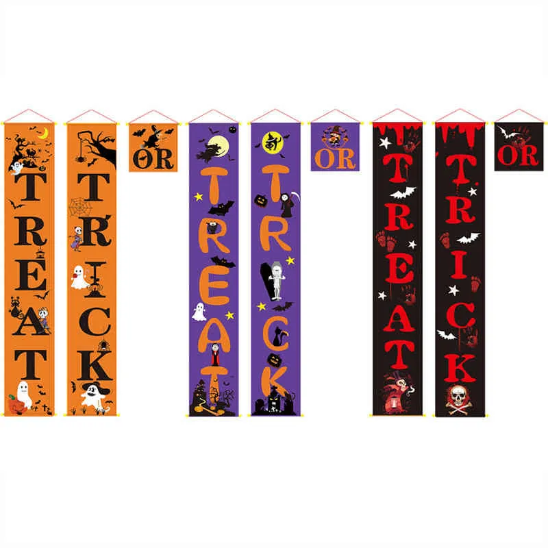 3 pezzi distico Dolcetto o scherzetto Strega Fantasma Halloween Porta Banner Appeso Bandiera Horror Puntelli Decorazione del festival la casa2418