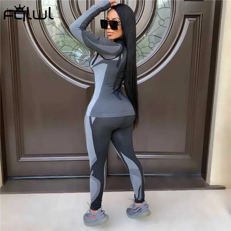 FQLWL Streetwear Bodycon Üstler ve Taytlar Joggers Ladies Trailtsuit Kadın 2 İki Parçalı Set Kadınlar Ter Takım Seti Y0625