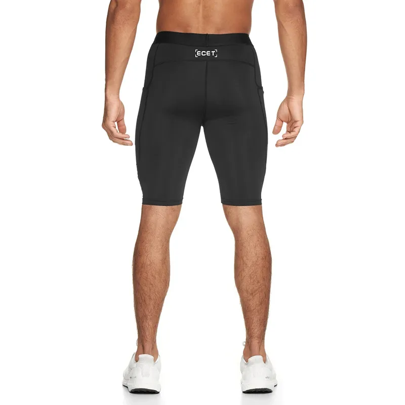 hommes mpression fitness shorts mâle gym musculation entraînement stretch serré course cinq points pantalon noir mens compression shorts C0222