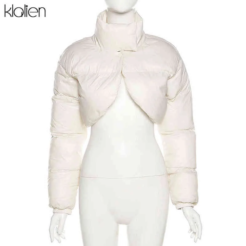 Klaien moda casual otoño invierno sólido delgado corto algodón acolchado chaqueta para mujeres simple calle ropa exterior espesar 211216