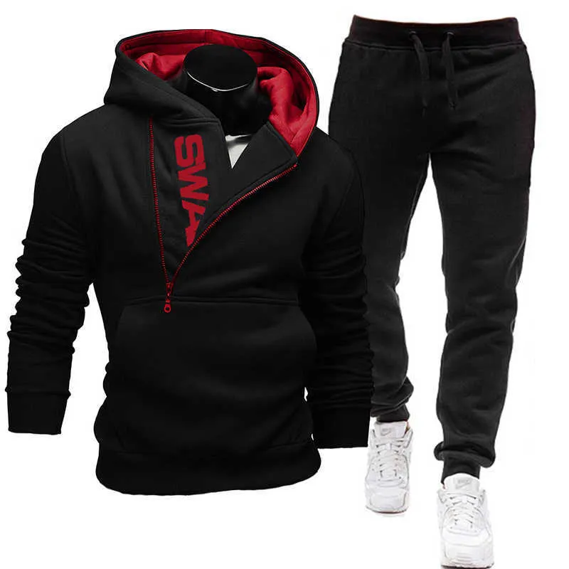 Hommes Survêtement Casual 2 Pièces Ensembles Sweat-shirt à capuche + Pantalon de survêtement Imprimer Sportswear Vêtements pour hommes Solid Jogger Sport Suit 4XL 211006