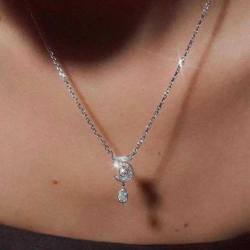 Märke ren 925 sterling silver smycken för kvinnor bokstav 5 diamant vatten droppe hänge söt blomma party lyx varumärke halsband3201