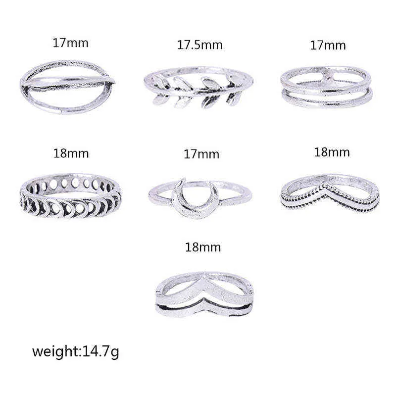 set anel set para mulheres anéis casal 2021 nova moda goth retro lua de folha mindinhos anéis para homens atacado g1125