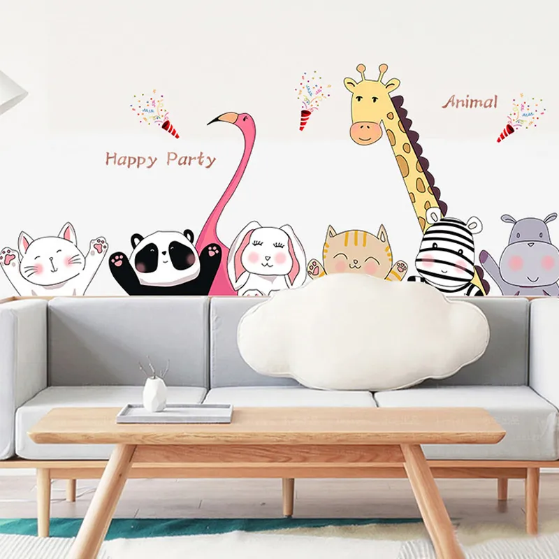 Tofok DIY Adorável Animal Urso Deer Deer Adesivo Home Porta Crianças Decalques De Inferior Sala Sofá TV Fundo Decoração 210310