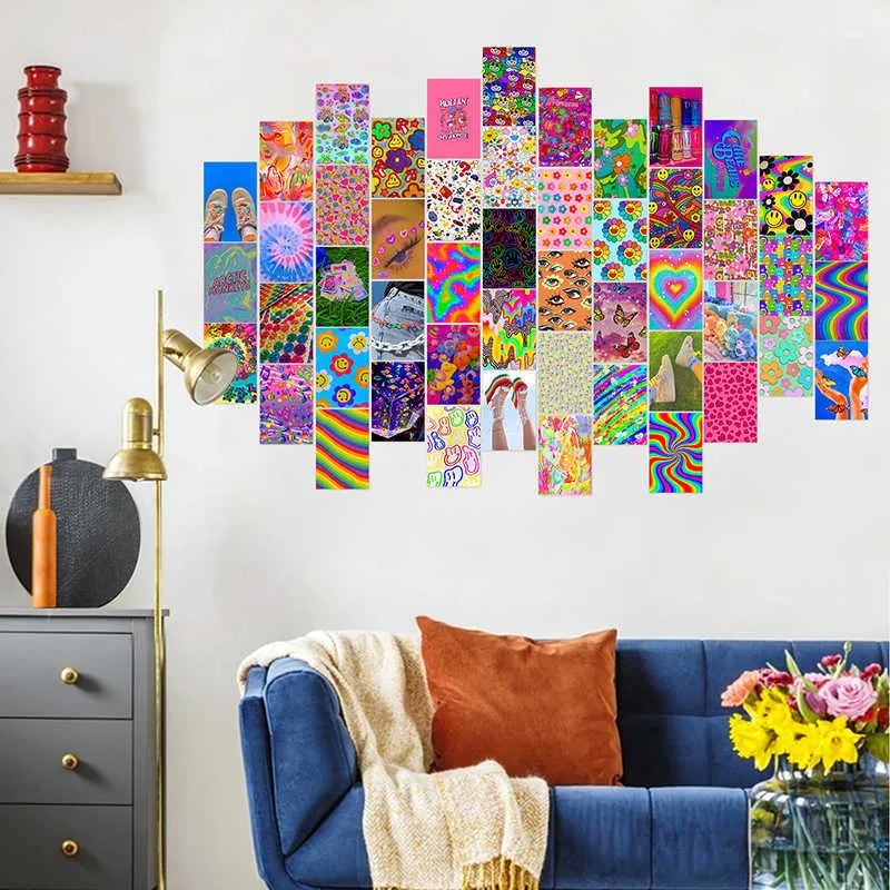 50 pezzi immagine estetica luminosa kit collage da parete colore caldo dormitorio poster camera arredamento camera da letto donne stampe d'arte 210705