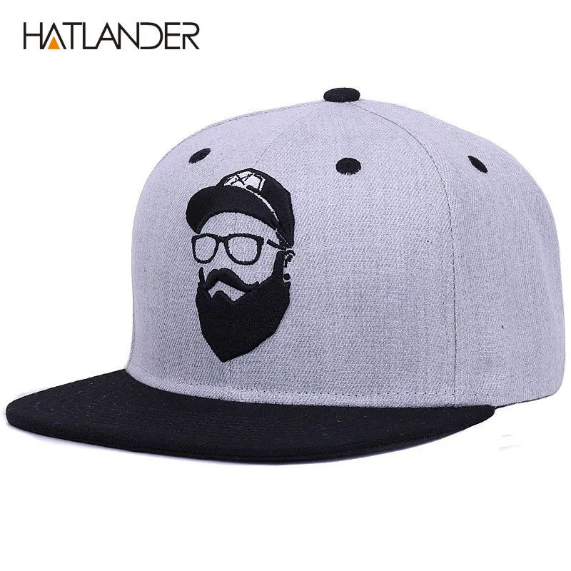 Hatlanderoriginal Grey Cool Hip Hop Cap Men Kvinnor Hattar Vintage Brodery Character Baseball Caps Gorras Planas Bone Snapback 213319