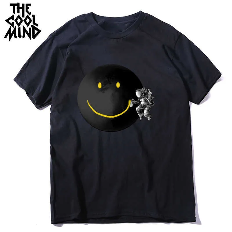 The Coolmind 100% Bawełna Lato Luźny Księżyc Drukuj Mężczyźni T Shirt Casual Short Sine Męski Tshirt Męskie Koszulki Top T-shirt 210629