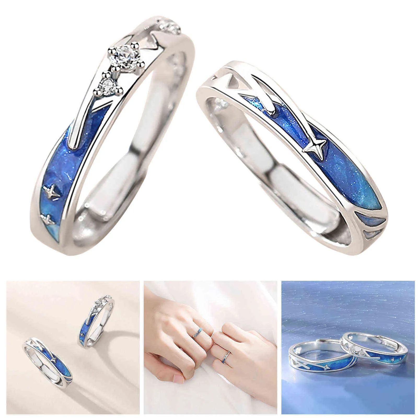 Пара кольца Элегантные кольца для женщин Мужские круглые формы Trend Trend Meteors Душевая часть Регулируемое кольцо Ювелирные Изделия подарок женские кольца 2021 G1125