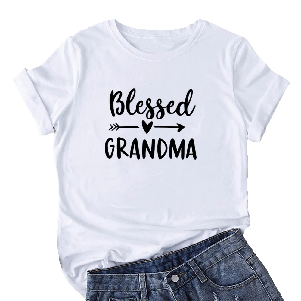 Maglietta estiva della nonna benedetta Donna Nonna T-shirt grafiche carine Manica corta Mamma Top Camisetas Mujer nere