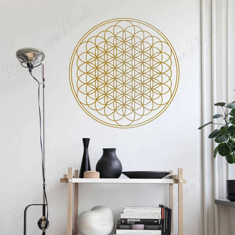 Blume des Lebens geometrische Wandaufkleber Vinyl Kreis Mandala Stil Yoga Studio Dekoration Aufkleber Wohnzimmer Schlafzimmer Wandbilder A641