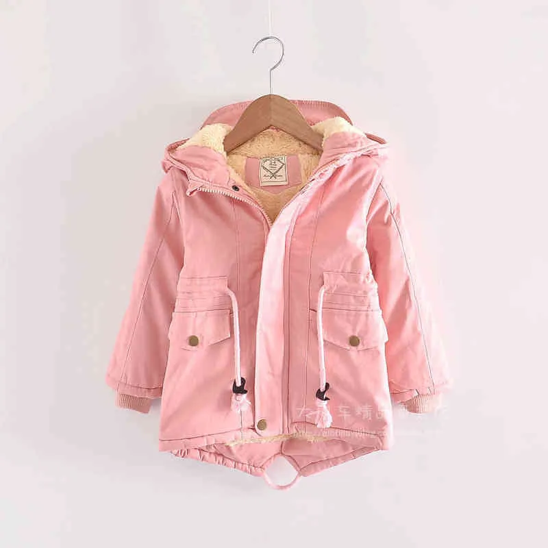 Baby Girl Boy Hooded Jacket Thick Fur Inside Toddler Teen Windbreaker Coat Winter Warm Outwear Clothes 2-16Y 211222