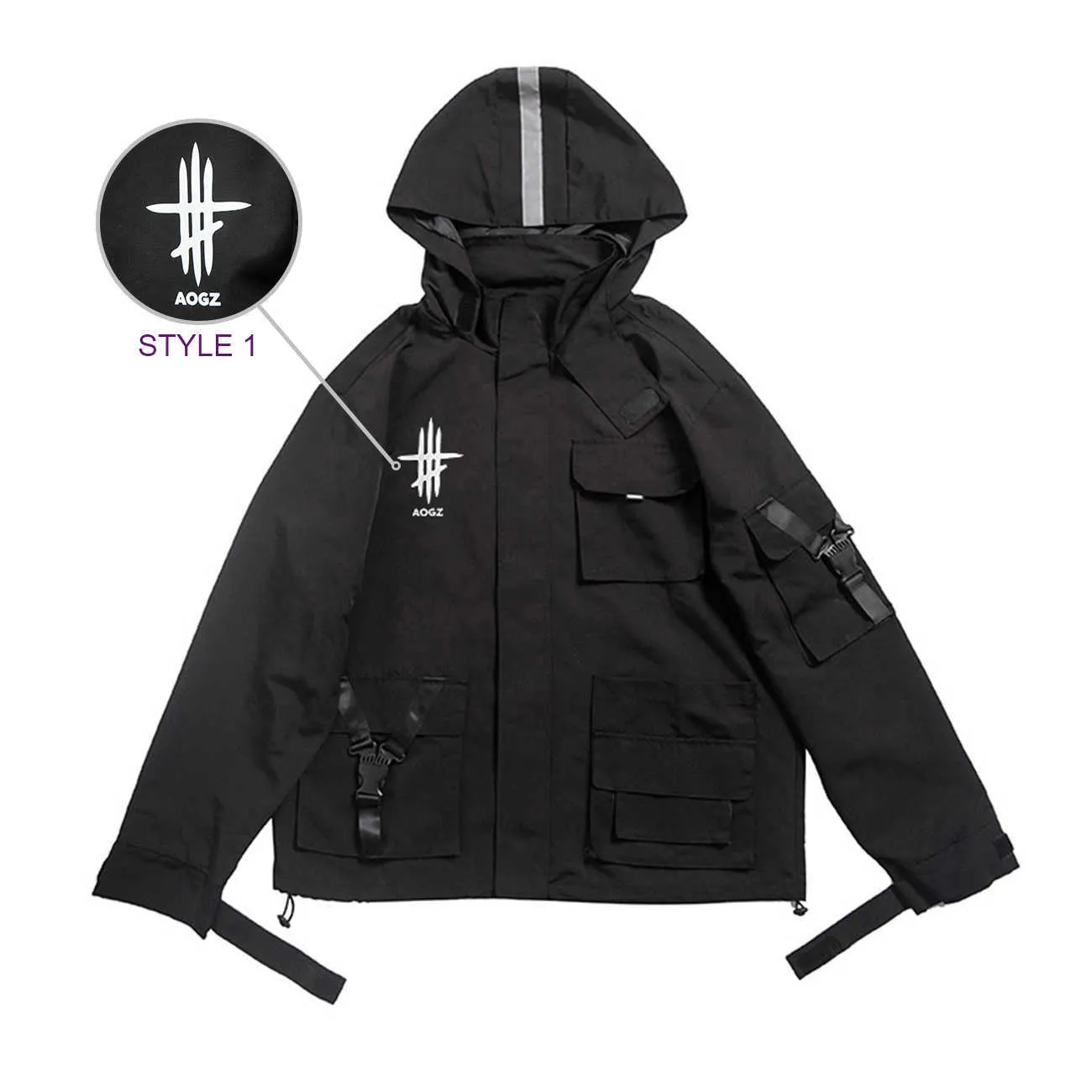 11 BYBB's Dark Dark Reflectle Cargo Kurtki Płaszcz Mężczyźni Streetwear Tactical Funkcja Pullover Multi-Pocket Hoody Windbreaker Coats 210811