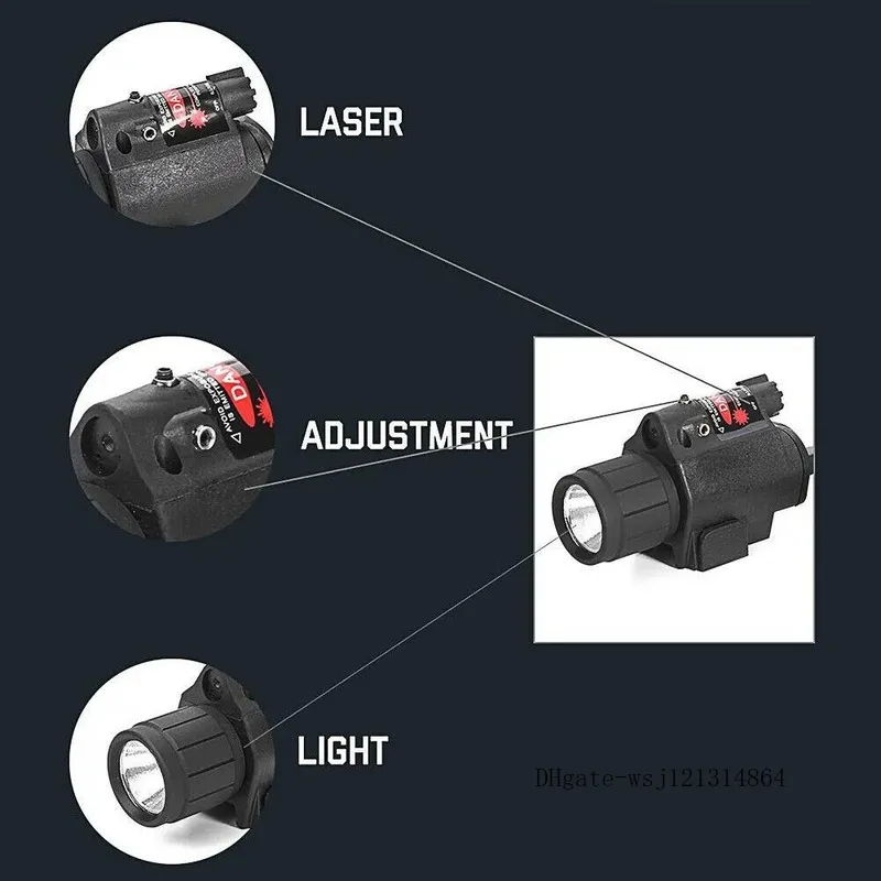  LED Tactical Flashlight Red Laser Sight Strobe Light For Rifle Pistol Glo ck G17 G19 20mm Rail Mount Shotgun 200 Lumens FREE