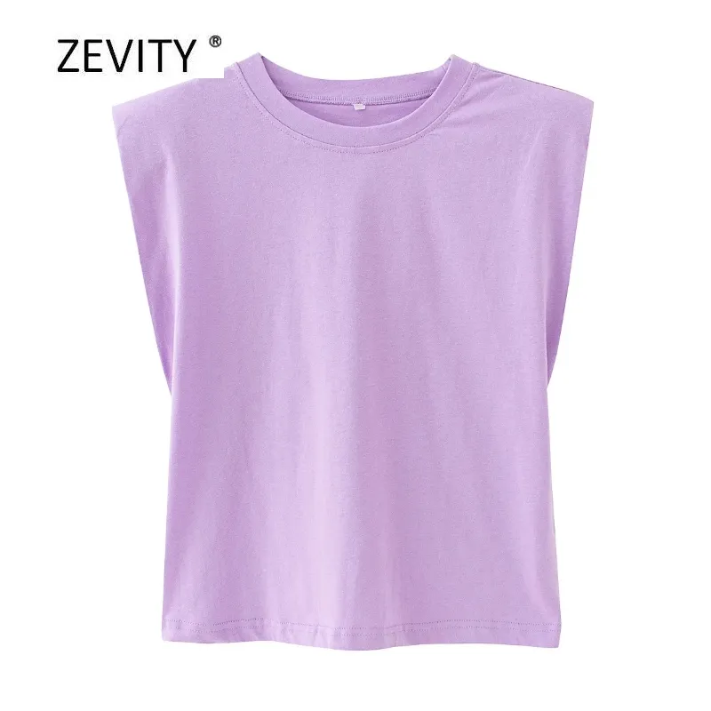 New Women fashion solid color shoulder pad casual T-shirts female basic o neck sleeveless knitted T shirt chic leisure tops T678 210311