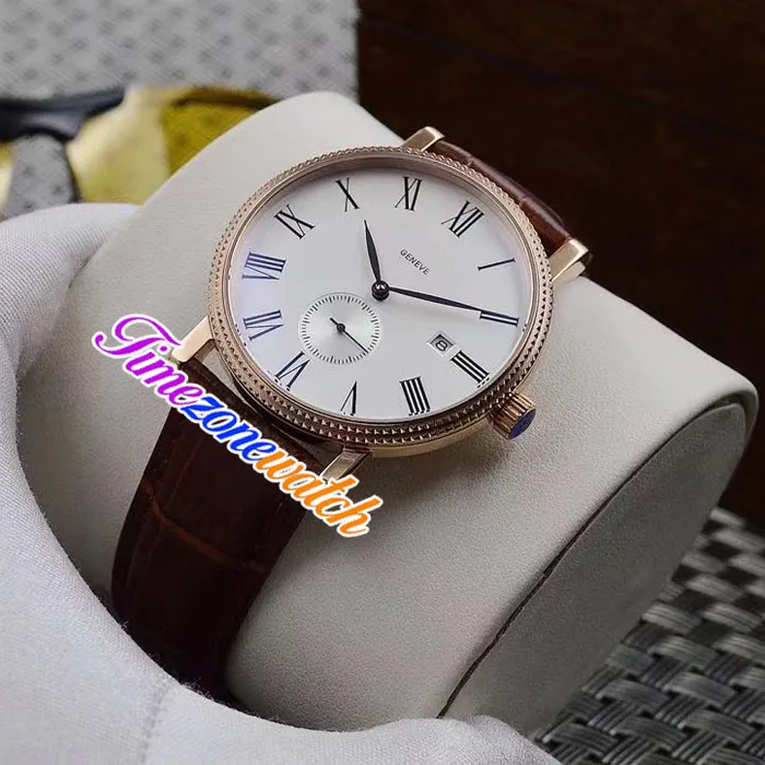 42mm Calatrava 5116 5116R orologio automatico da uomo quadrante bianco cassa in oro rosa secondi indipendenti cinturino in pelle marrone orologi Timezonew235B