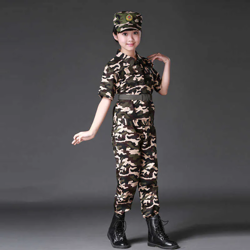 New Halloween Fantaisie Enfants Armée Soldat Cosplay Costumes Militaire Uniforme Garçons Camouflage Combat Formation Vestes 100-180 cm Q0910
