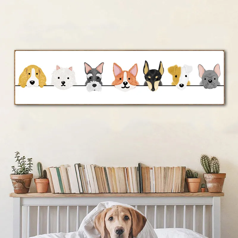 Engraçado dos desenhos animados cão gato cartaz kid039s quarto cabeceira pintura quadros em tela arte da parede para sala de estar moderna casa decor6750768