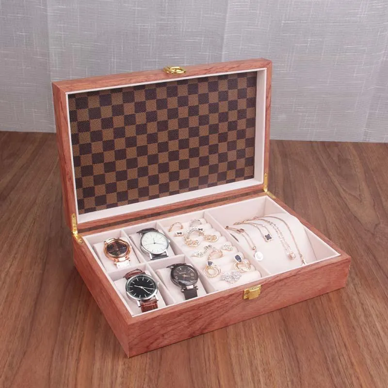 Uhrenboxen Hüllen Holzkiste Halter Lagerung Display Organizer Luxus Retro Massive Schatulle Leder Staubdichtes Glas 12 Epitope Watc2569