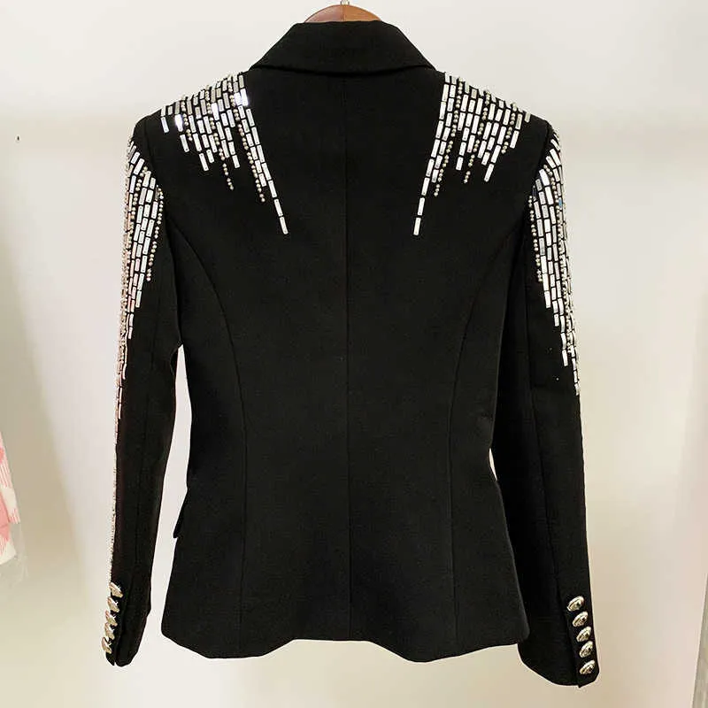 HIGH STREET est Modedesigner-Jacke für Damen, zweireihig, luxuriös, atemberaubende silberne Metallknöpfe, Perlen-Blazer 210930