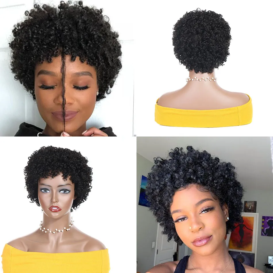 Pixie Cut Pruik Menselijk Haar Korte Bob Pruiken Voor Vrouwen Afro Kinky Krullend Pruik Volledige Machine Gemaakt Goedkoop Menselijk Haar Pruiken Alimaster