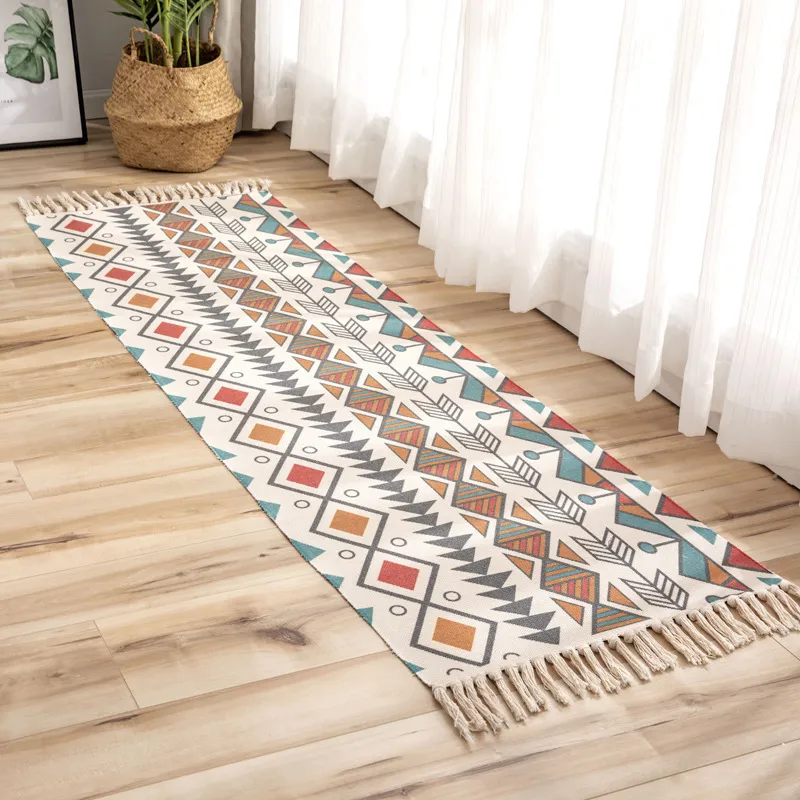 Tapis de style bohème doux glands carrés tapis de sol mandala pour salon chambre cuisine tapis de yoga anti-dérapant paillasson 210301