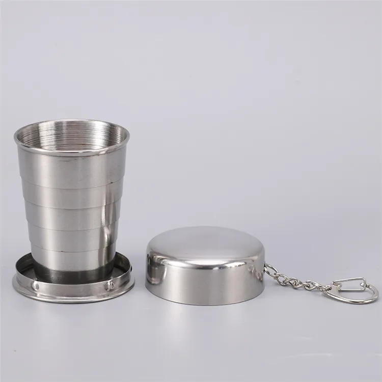 Aço inoxidável 75ml-250ml Canecas dobrável do copo dobrável com keychain Portátil Retrátil Telescópico Colapsible Cups Água ao ar livre Bebida Cupzc932