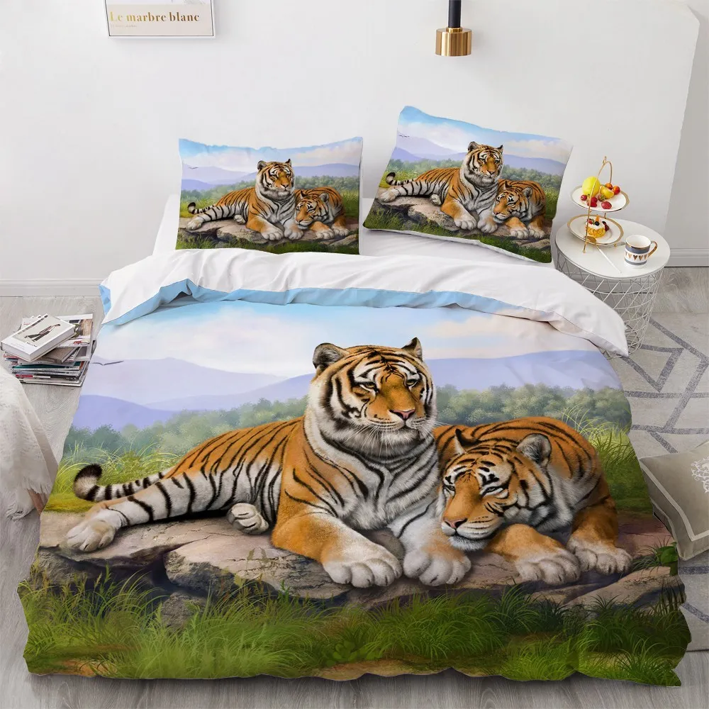 3d sängkläder sätter svart duvet quilt cover set conterter säng linne örngott kung drottning 180x210cm storlek djur tiger design tryckt 210309