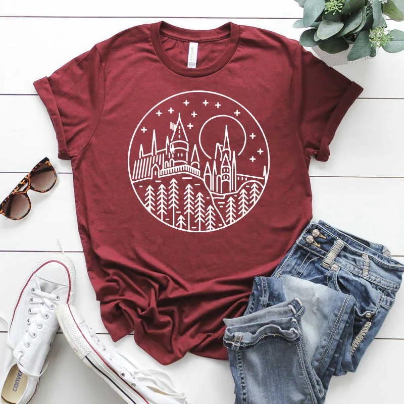 2020 Hogwarts Castle camiseta Hogwarts Is My Home Wizard camiseta HP película inspirada camiseta Unsex Hogwarts camisetas Cute Magic Kingdom Tops Y0629