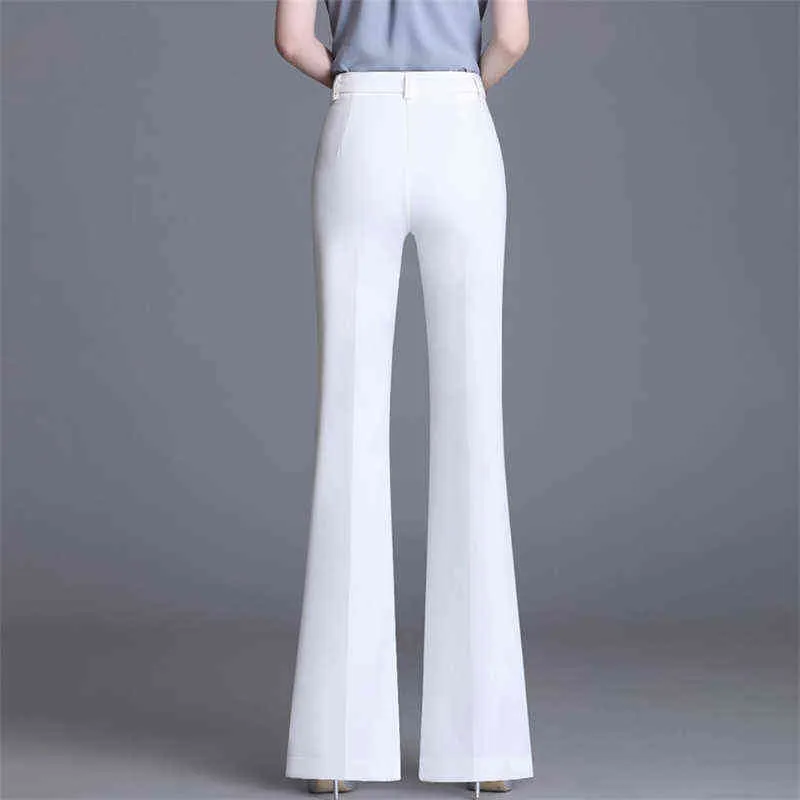 Bureau Lady Slim Blanc Flare Pantalon Basic Solid Work Bell Bottom Femmes Printemps Arrivée Taille Haute Costume Pantalon Femme 211124