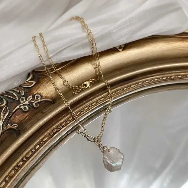 2021NEW vintage nieregularny perłowy biżuteria złota masywny łańcuch łączy warstwowe naszyjniki dla kobiet damskie naszyjnik Pearl P08091066280