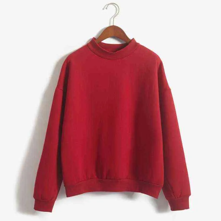 Kvinna sweatshirts söta koreanska o-neck stickade pullovers tjock höst vinter godis färg lösa hoodies solid kvinna kläder 211206