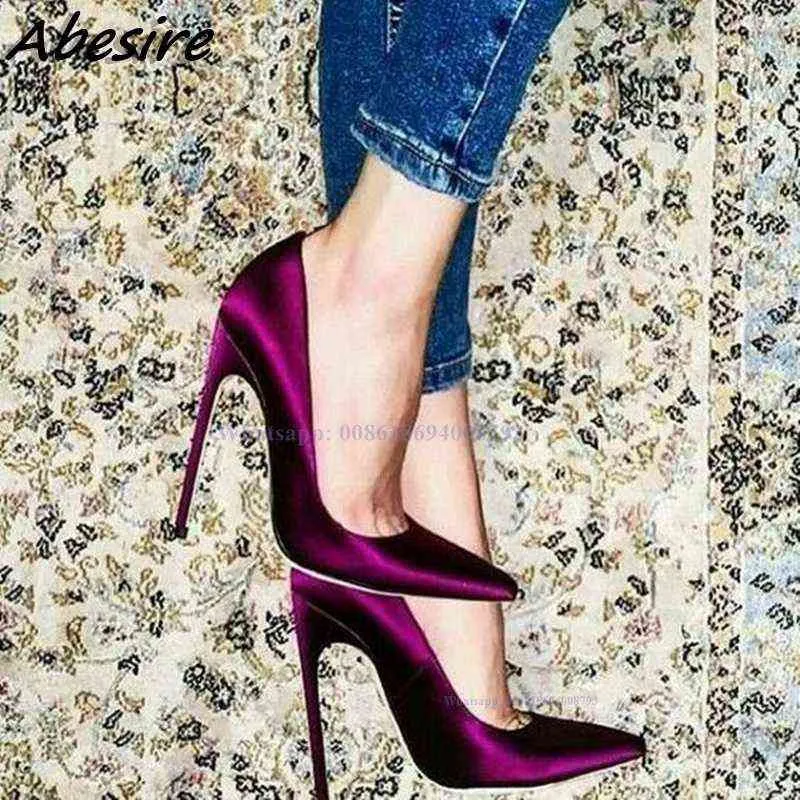 ドレスシューズZapatos deTacónAguja Con Punta Puntiaguda Para Mujer Calzado Vestir Seda Satinada Sexy Liso Tacones 12cm Alto 220303