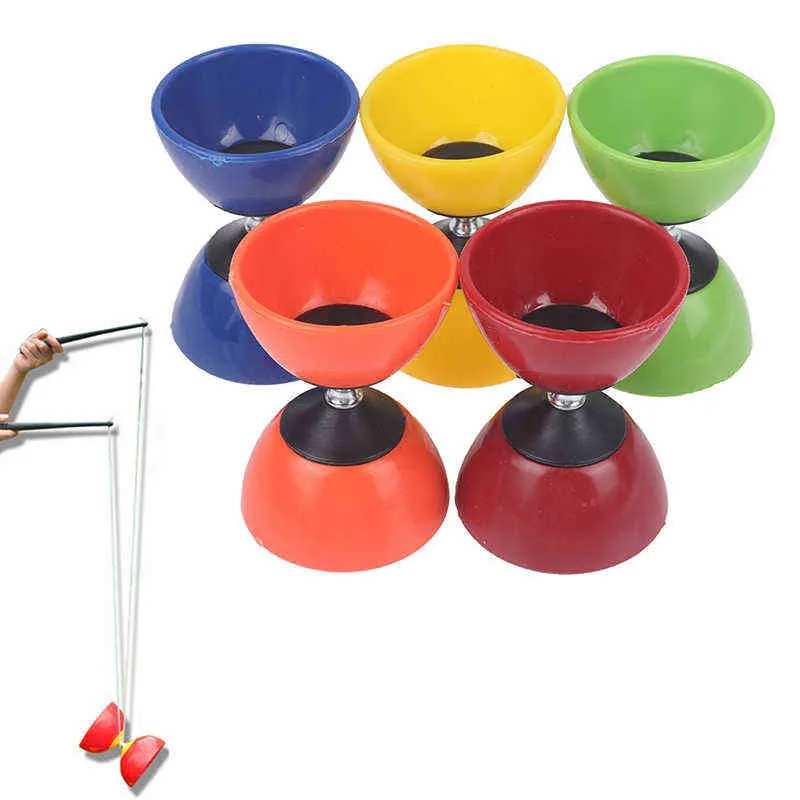 Divertido Juego De Rodamiento Chino Diabolo Palos De Metal Bolsa