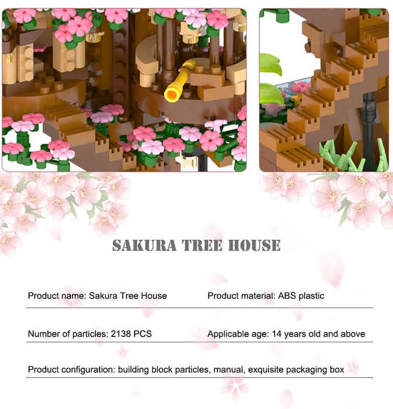 일본 도시 미니 친구 벚꽃 집 moc 아이디어 사쿠라 하우스 블록 inari 신사 벽돌 모델 블록 어린이 장난감 Y220214