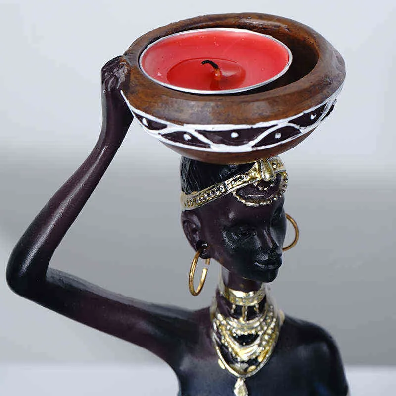 Statue Sculpture Candleholder African Figurines 8.5" Candle Holder For Dining Room Decoration Desk Accessories Minimalist Decor 211108